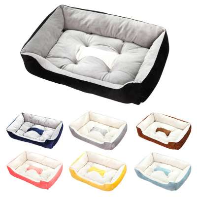 Rectangle Fur Pet Sofa Enclosed Washable Soft Pet Bed Dog Paw Print Pet Bed