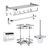 Bathroom pure 304 accessories bath towel movable rack double angle rack single pole paper box toilet brush practical five piece